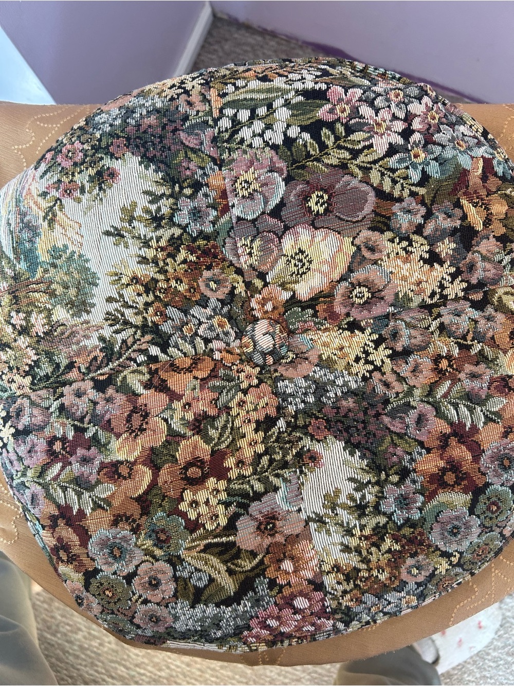 Floral Tapestry Accent Pillow in Pink, Green & Cream